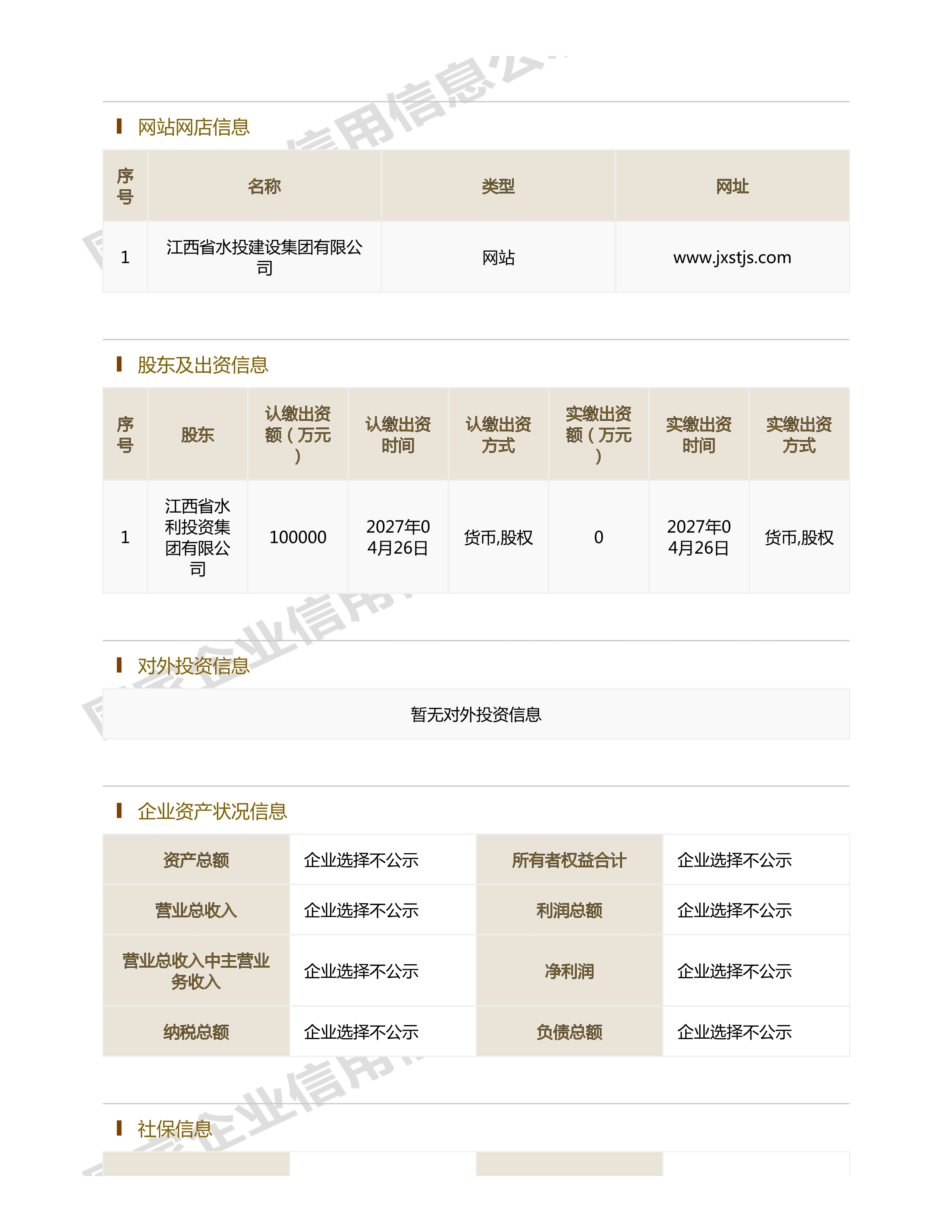 江西省水利水電開發有限公司（原建設集團）報告