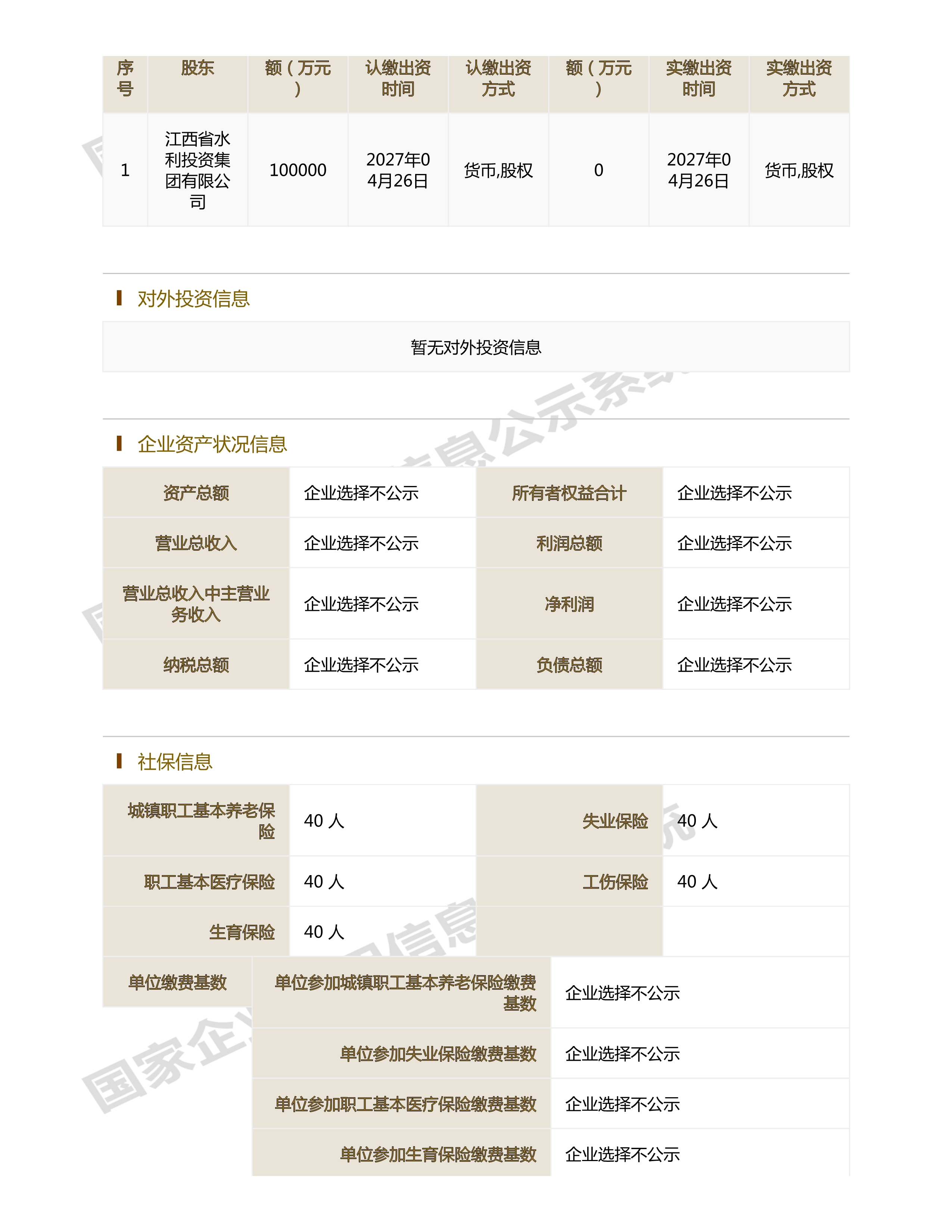 江西省水利水電開發有限公司（原建設集團）報告